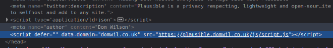 Screenshot of html head in Firefox devtools