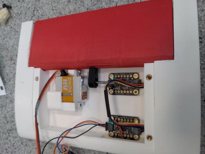 Aerofoil with cover removed, viewing motor and IMUs inside